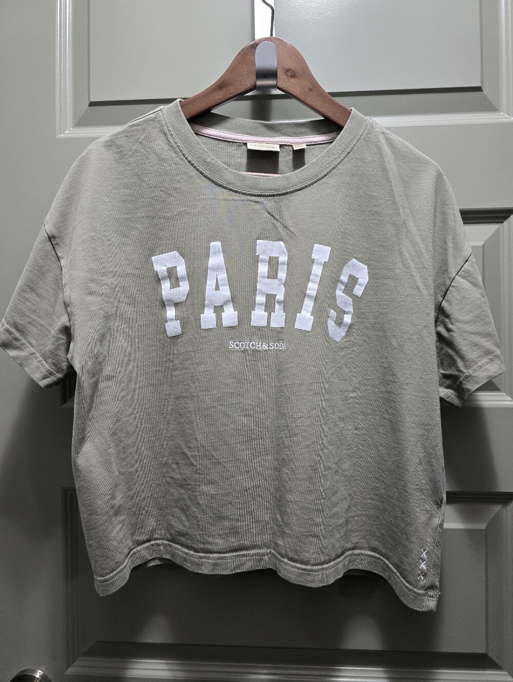 Scotch & Soda "Paris" Short Sleeve Cropped Tee - Olive Green Size Large